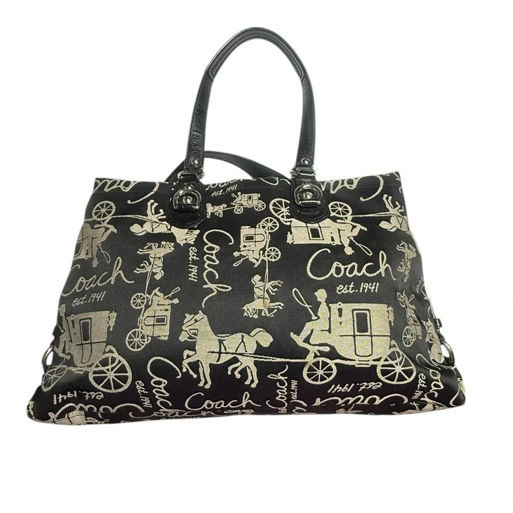Coach Stage Coach Canvas & Logo Black and Gray Satchel Vintage